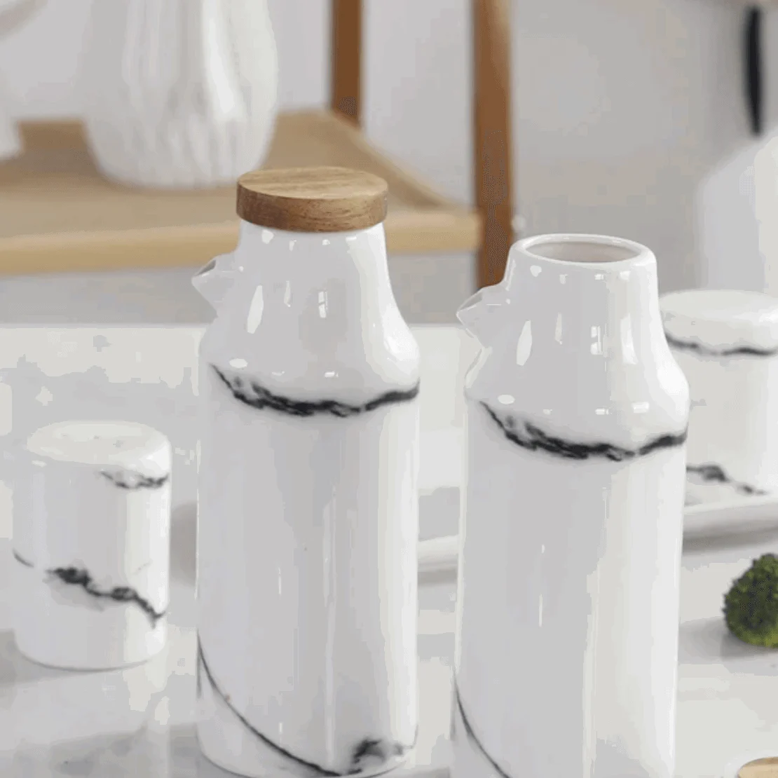 Ceramic Salt, Pepper, Oil & Vinegar 5-Piece Set -