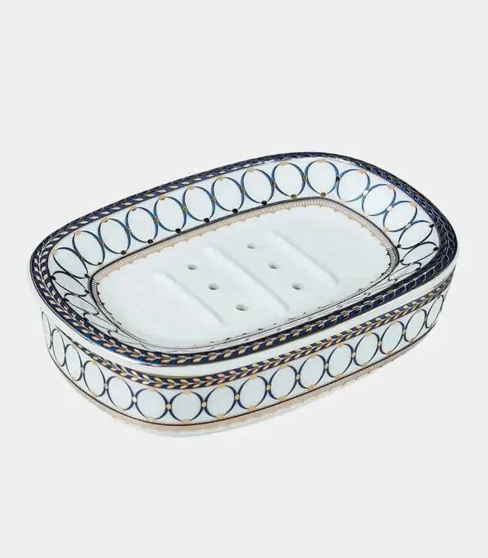 Ceramic Soap Dish With Drain Blue and White -  - #tag1#
