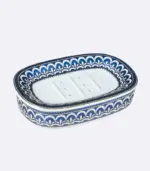 Ceramic Soap Dish With Drain Blue and White 13.8 cm tag1