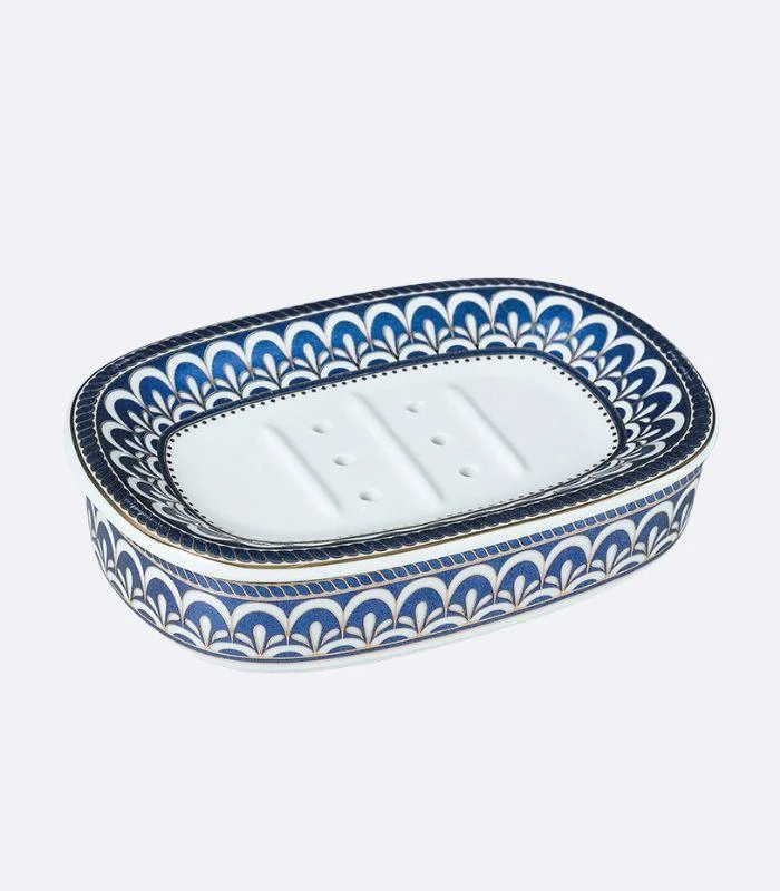 Ceramic Soap Dish With Drain Blue and White 13.8 cm -  - #tag1#