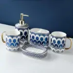 Ceramic Soap Dish With Drain Blue and White 13.8 cm tag1