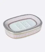 Ceramic Soap Dish With Drain Pink and White 13.8 cm tag1