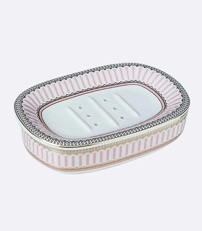 Ceramic Soap Dish With Drain Pink and White 13.8 cm -  - #tag1#