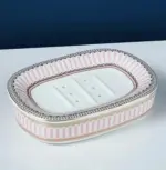 Ceramic Soap Dish With Drain Pink and White 13.8 cm tag1