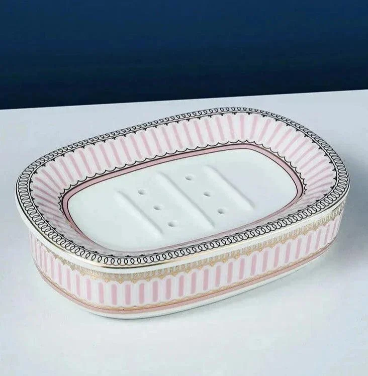 Ceramic Soap Dish With Drain Pink and White 13.8 cm -  - #tag1#
