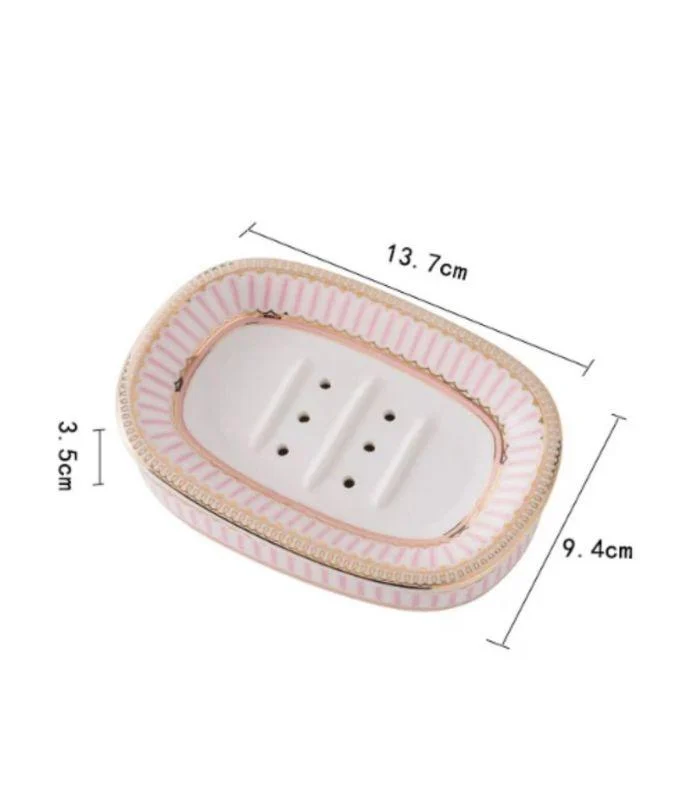 Ceramic Soap Dish With Drain Pink and White 13.8 cm -  - #tag1#