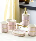 Ceramic Soap Dish With Drain Pink and White 13.8 cm tag1