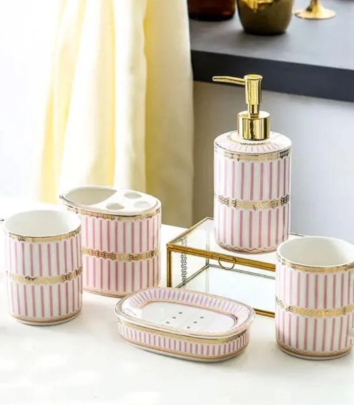 Ceramic Soap Dish With Drain Pink and White 13.8 cm -  - #tag1#