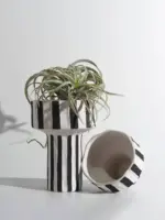 Ceramic_Table_Top_Vase_Paola_Black_and_White_Striped_Wide_Mouth_Flower_Pot_Bowl_-_-_tag1_-4169643 Ceramic Table Top Vase Paola Black and White Striped Wide Mouth Flower Pot Bowl tag1