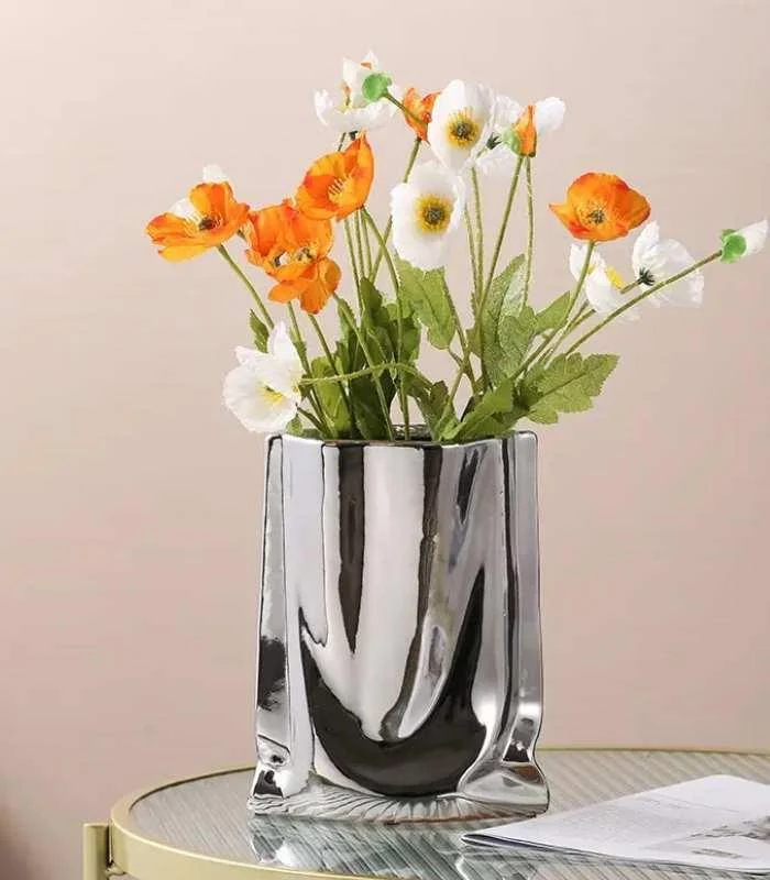 Ceramic Tabletop Vase Paper Bag Shape 23.5 cm -  - #tag1#