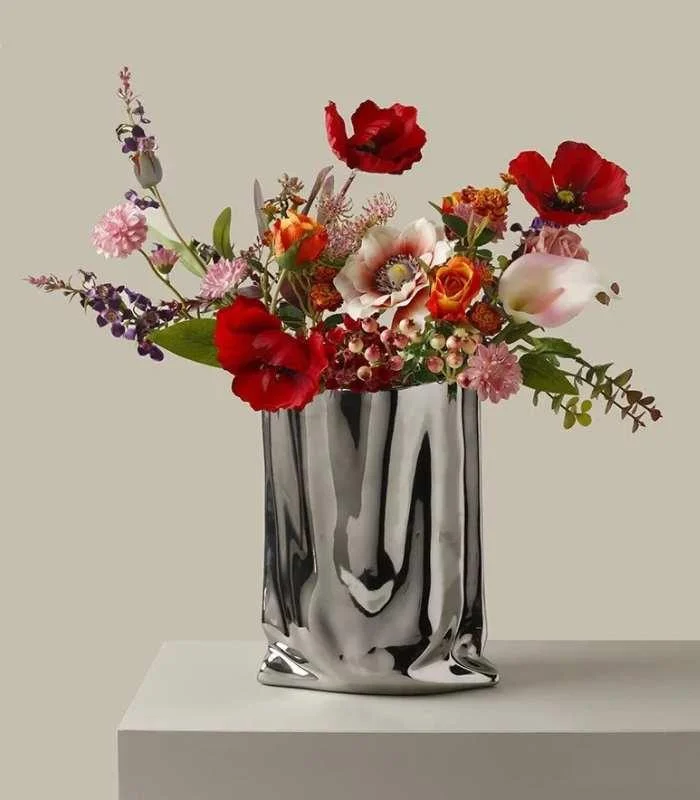 Ceramic Tabletop Vase Paper Bag Shape 23.5 cm -  - #tag1#