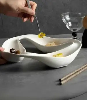 Ceramic Triple Snack Bowl White