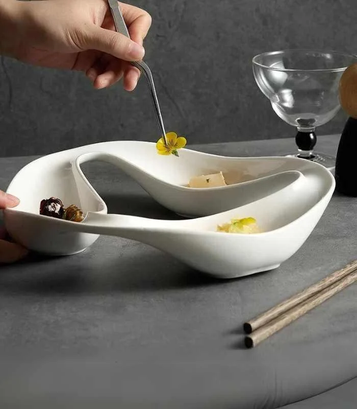 Ceramic Triple Snack Bowl White -  - #tag1#