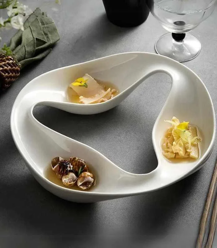 Ceramic Triple Snack Bowl White -  - #tag1#