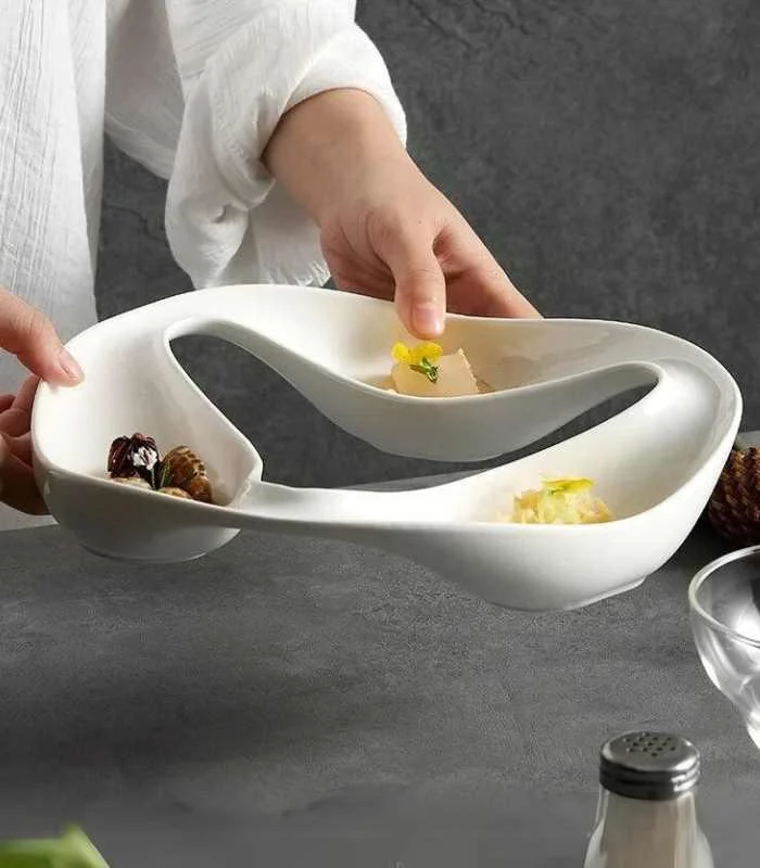 Ceramic Triple Snack Bowl White -  - #tag1#