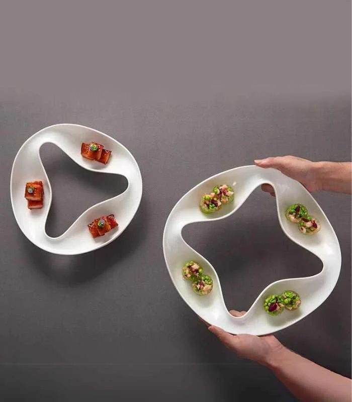 Ceramic Triple Snack Bowl White -  - #tag1#