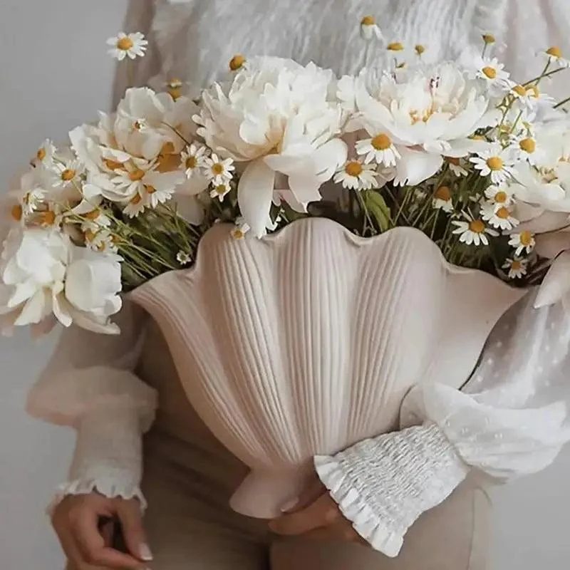 Ceramic Vase Sea Shell Lotus Leaf Leaf Shape Floral Arrangement Accessories Flower Vase Terrarium Room Decoration Accessories -  - #tag1#