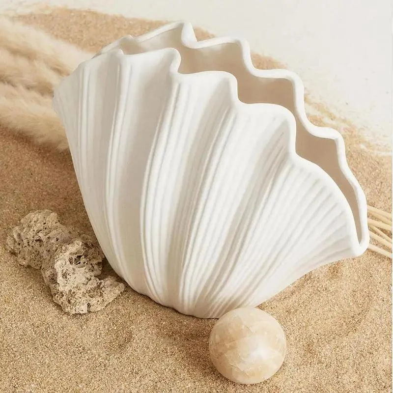 Ceramic Vase Sea Shell Lotus Leaf Leaf Shape Floral Arrangement Accessories Flower Vase Terrarium Room Decoration Accessories -  - #tag1#