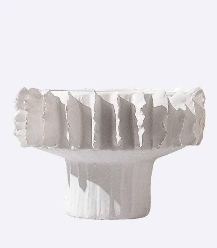 Ceramic Vase White Sculptural Ruffled Design -  - #tag1#