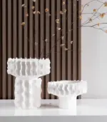 Ceramic Vase White Sculptural Ruffled Design tag1