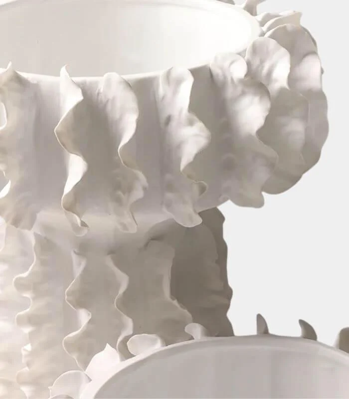 Ceramic Vase White Sculptural Ruffled Design -  - #tag1#