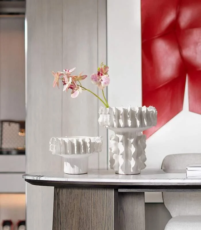 Ceramic Vase White Sculptural Ruffled Design -  - #tag1#