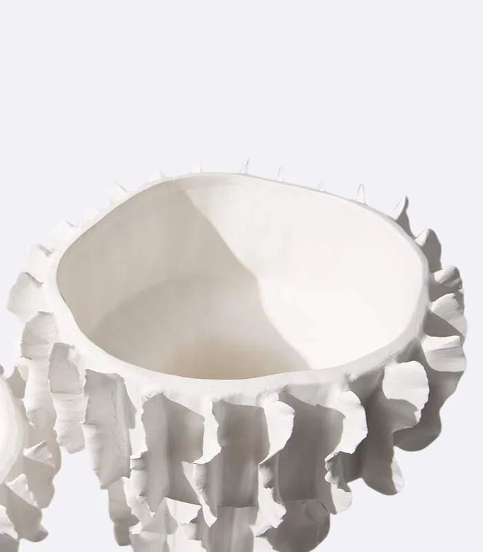 Ceramic Vase White Sculptural Ruffled Design -  - #tag1#