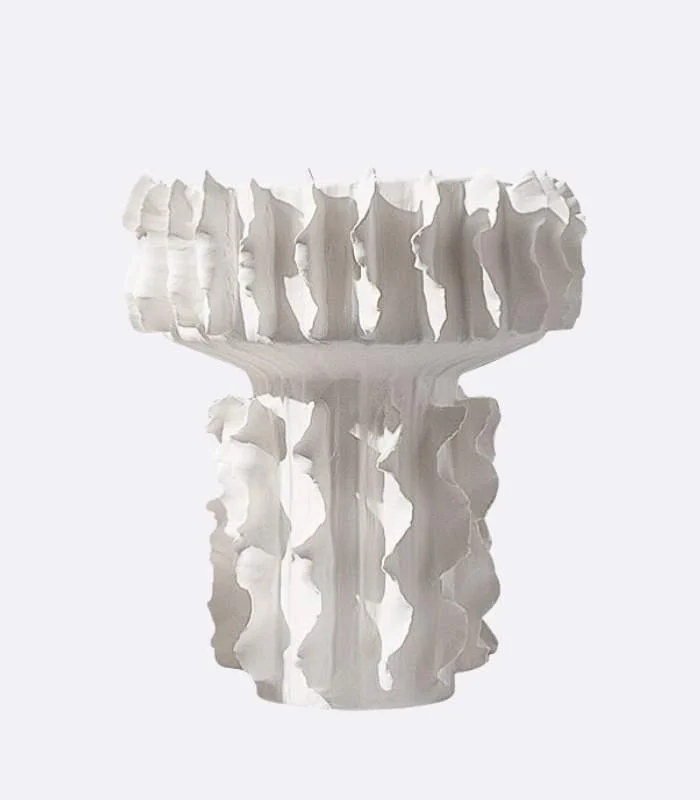 Ceramic Vase White Sculptural Ruffled Design -  - #tag1#