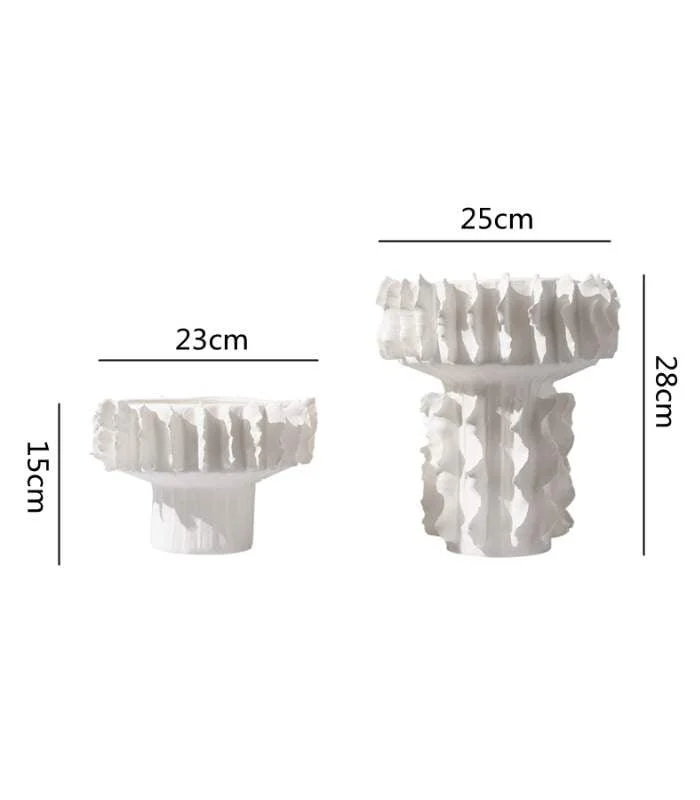 Ceramic Vase White Sculptural Ruffled Design -  - #tag1#