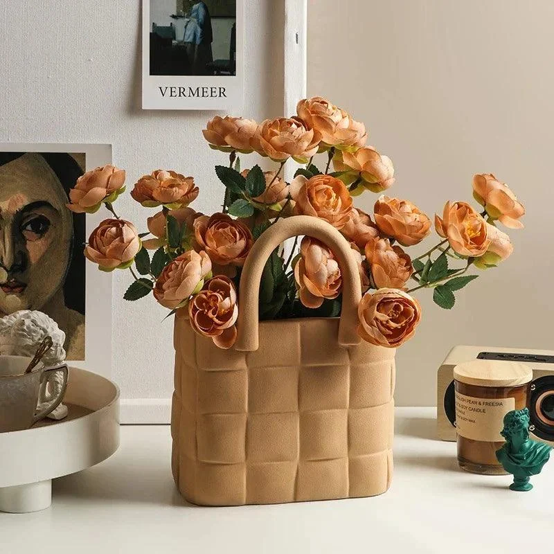 Ceramic Women Bag Flowers Vase Nordic Luxury Bag Vase Handbag Flower Pot Ornaments Office Living Room Decoration Home Decor -  - #tag1#