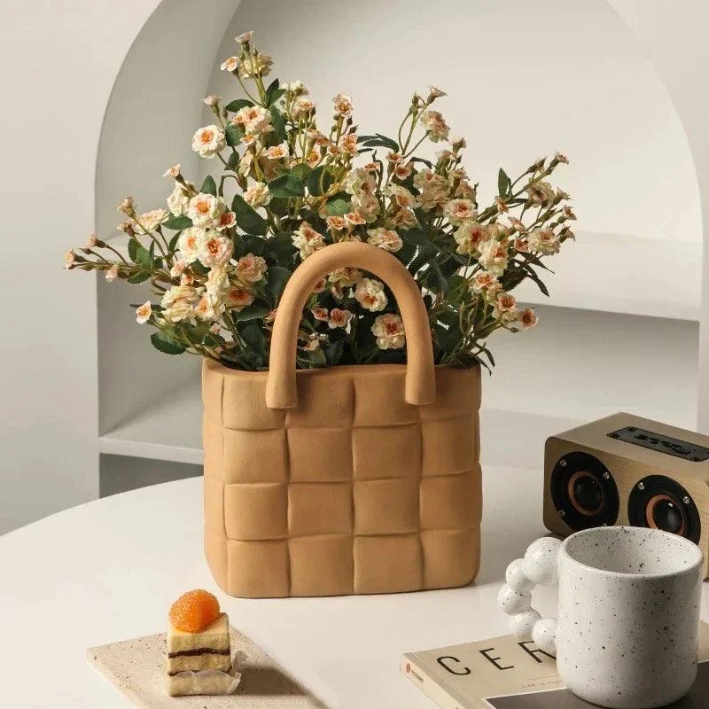 Ceramic Women Bag Flowers Vase Nordic Luxury Bag Vase Handbag Flower Pot Ornaments Office Living Room Decoration Home Decor -  - #tag1#