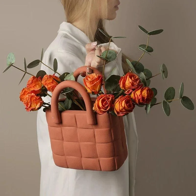Ceramic Women Bag Flowers Vase Nordic Luxury Bag Vase Handbag Flower Pot Ornaments Office Living Room Decoration Home Decor -  - #tag1#