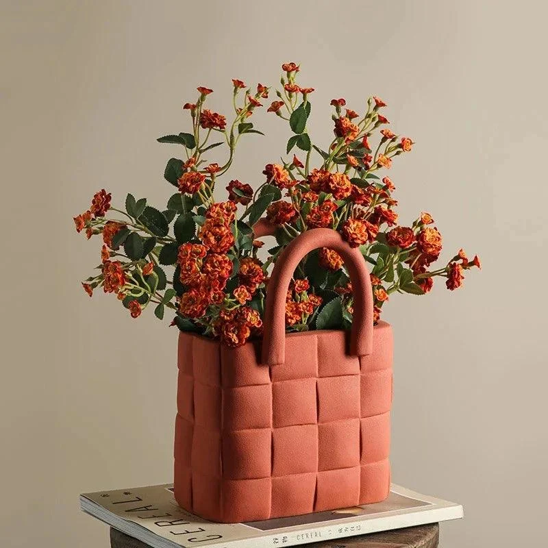 Ceramic Women Bag Flowers Vase Nordic Luxury Bag Vase Handbag Flower Pot Ornaments Office Living Room Decoration Home Decor -  - #tag1#