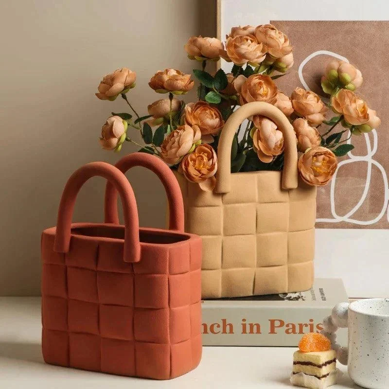 Ceramic Women Bag Flowers Vase Nordic Luxury Bag Vase Handbag Flower Pot Ornaments Office Living Room Decoration Home Decor -  - #tag1#