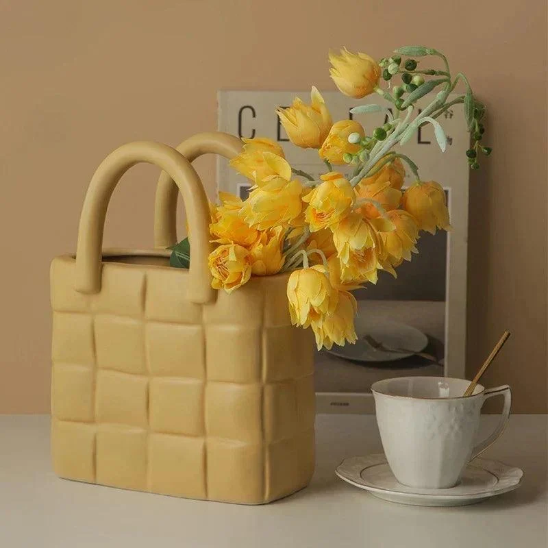 Ceramic Women Bag Flowers Vase Nordic Luxury Bag Vase Handbag Flower Pot Ornaments Office Living Room Decoration Home Decor -  - #tag1#