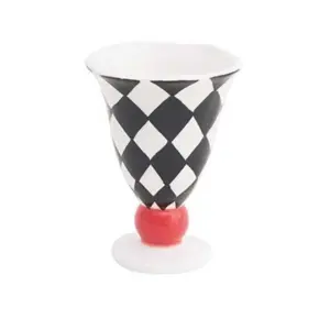 Checkered Ceramic Wine Goblet Cup - 