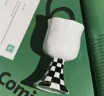 Checkered Ceramic Wine Goblet Cup