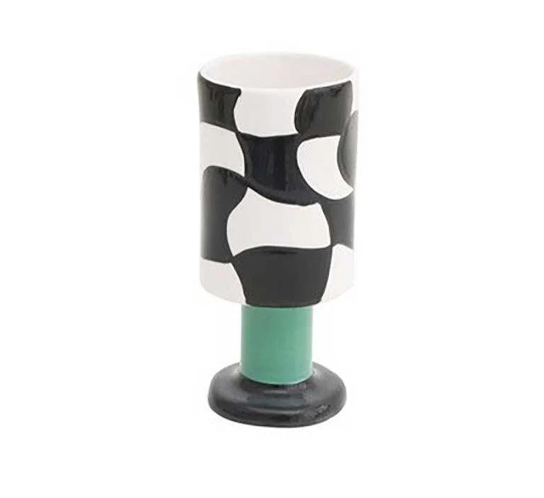 Checkered Ceramic Wine Goblet Cup -