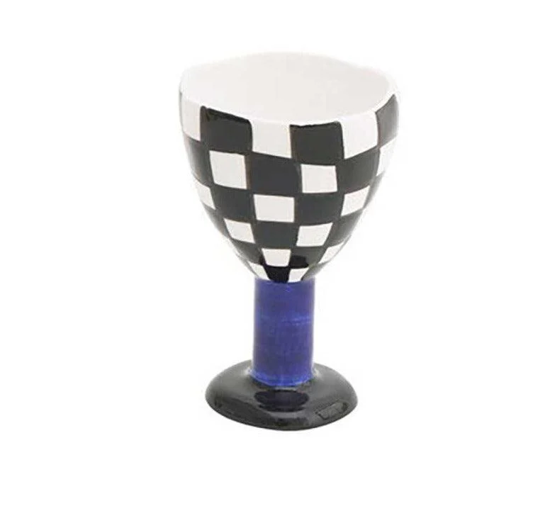 Checkered Ceramic Wine Goblet Cup -