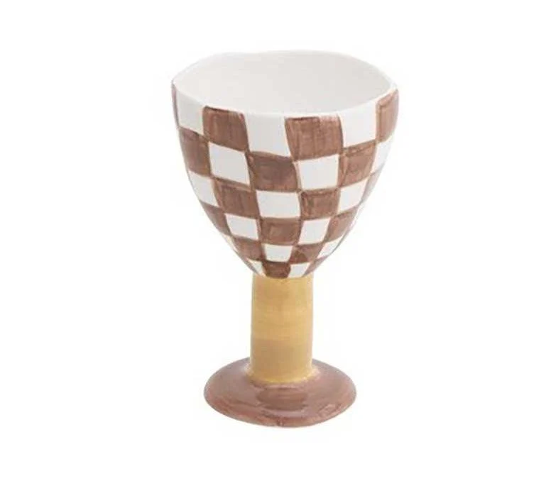 Checkered Ceramic Wine Goblet Cup -