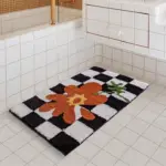 Checkered Orange Flower Mat tag1