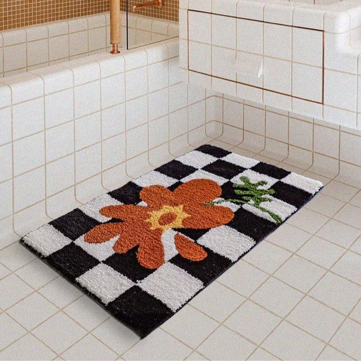 Checkered Orange Flower Mat -  - #tag1#