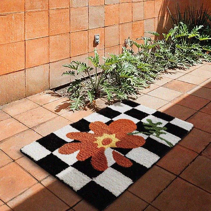 Checkered Orange Flower Mat -  - #tag1#