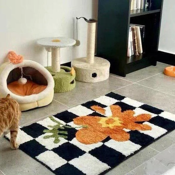 Checkered Orange Flower Mat -  - #tag1#