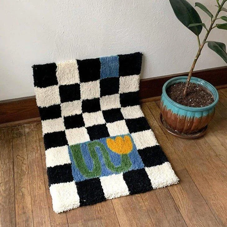 Checkered Yellow Flower Mat -  - #tag1#
