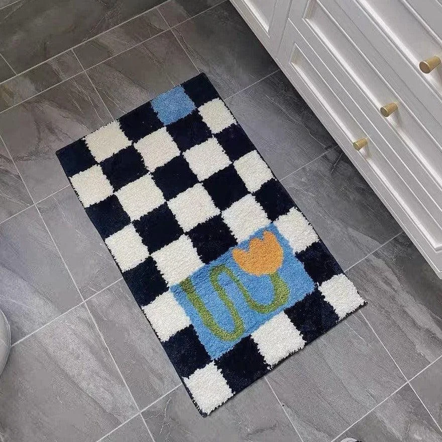 Checkered Yellow Flower Mat -  - #tag1#