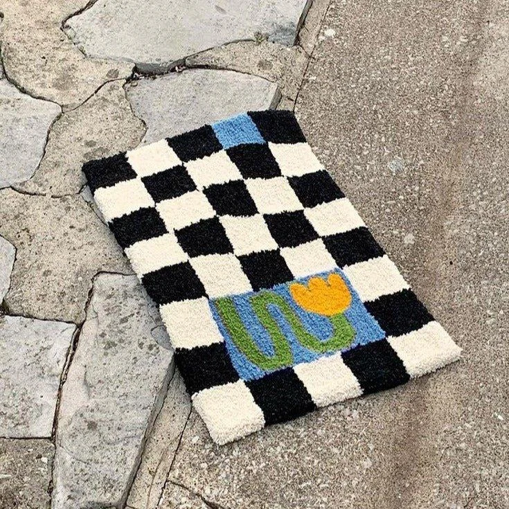 Checkered Yellow Flower Mat -  - #tag1#