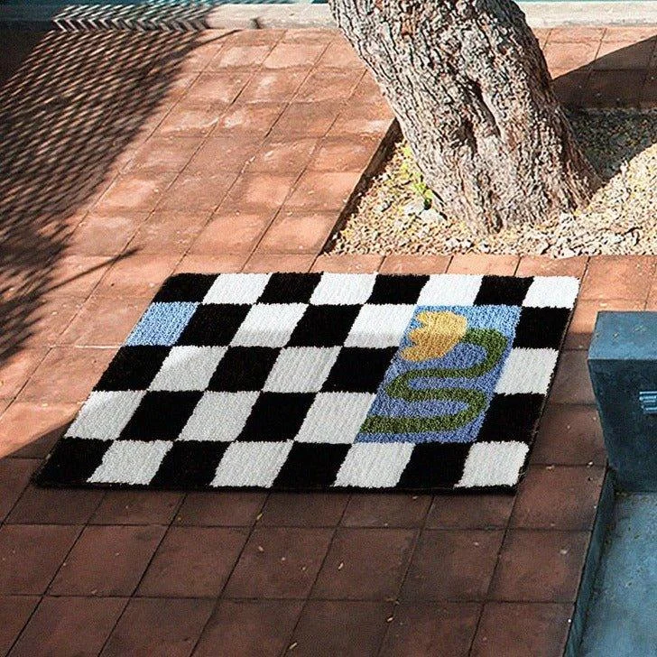 Checkered Yellow Flower Mat -  - #tag1#