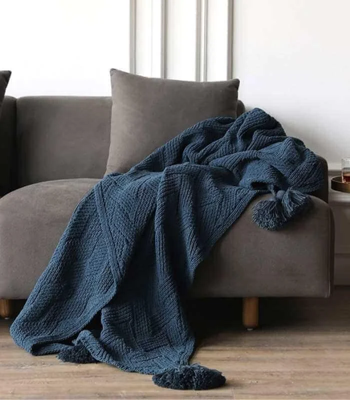 Chenille Stripe Plaid Blanket Soft with Tassels Throw 1kg -  - #tag1#