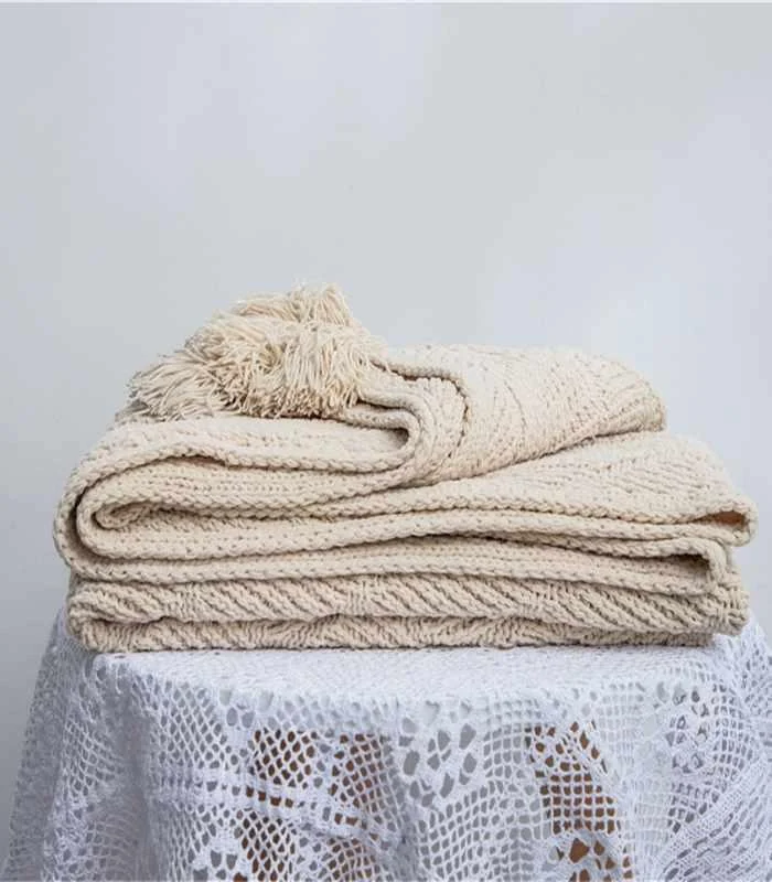 Chenille Stripe Plaid Blanket Soft with Tassels Throw 1kg -  - #tag1#
